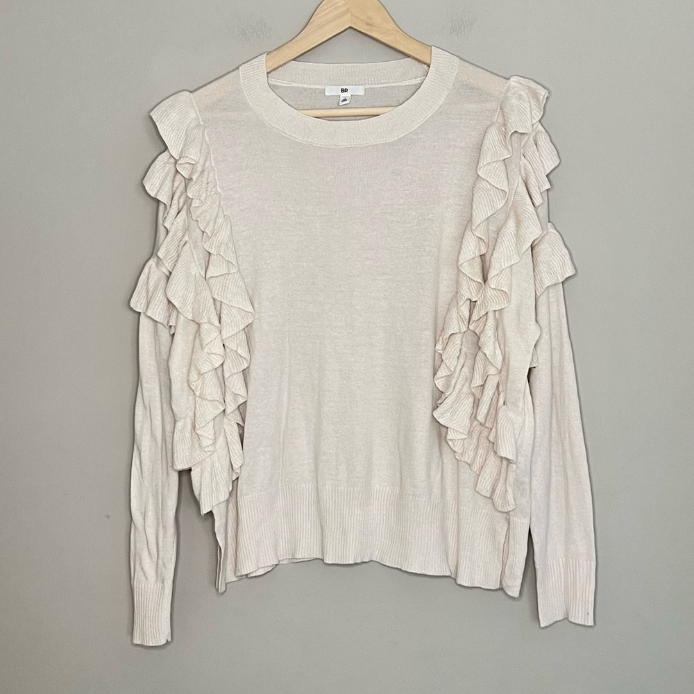 BP Ruffle Sleeve Oversized Crew Neck Sweater